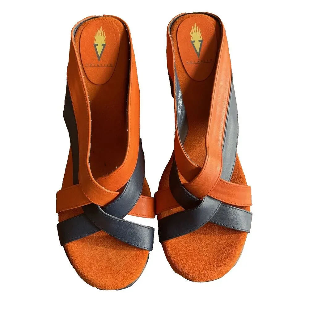 Volatile Blue And Orange Wedge‎ Sandal New Size 11 Chicago Bears Illini Fan